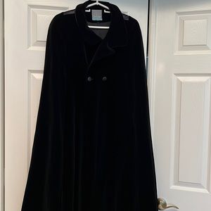 Vintage Drizzle Long Black Velvet Winter Cape